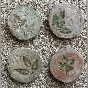 Artisan Leaf Imprint Concrete Coasters - Green and Brown